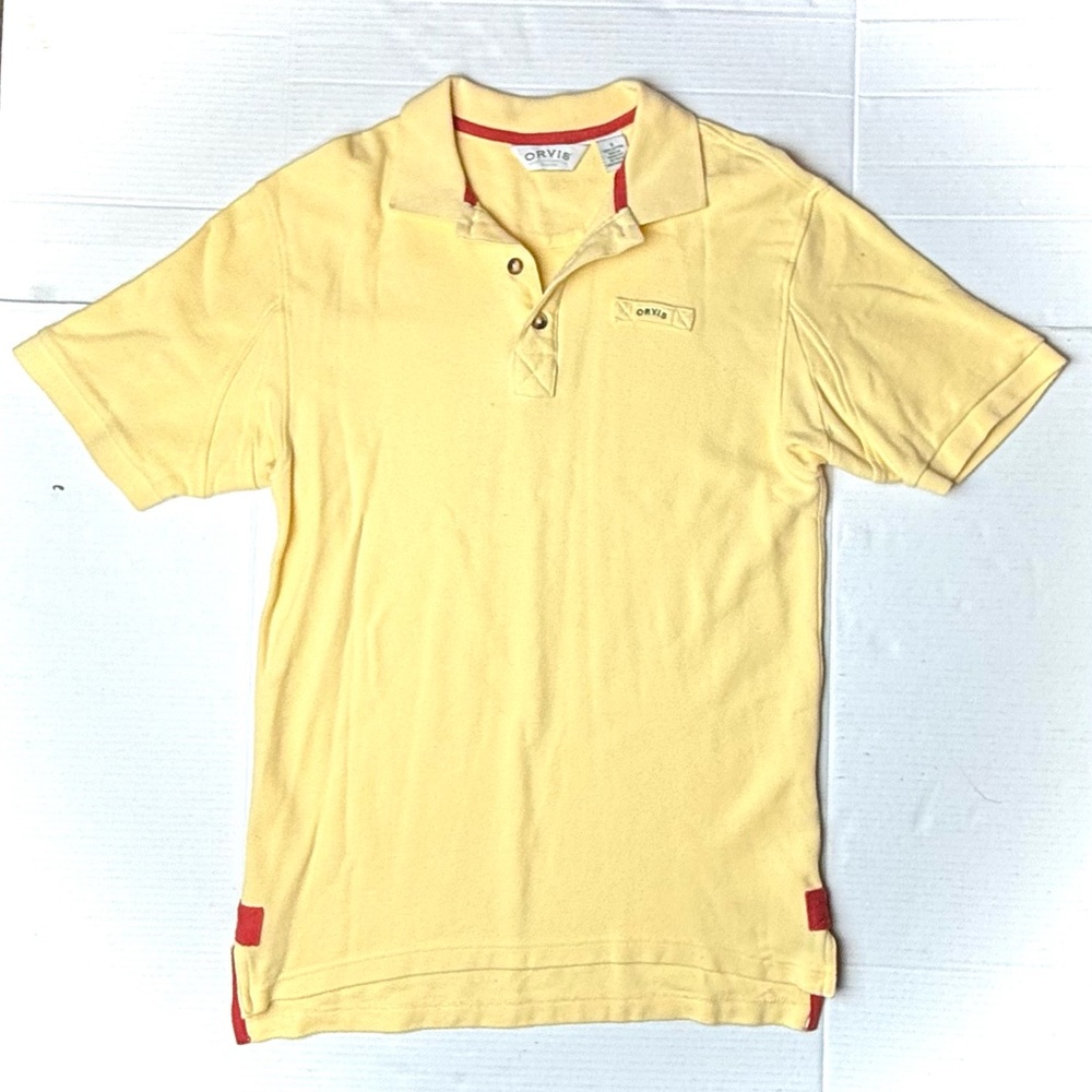 Vintage Orvis Polo Shirt Mens Small Yellow Short‎ Sleeve 100% Cotton Logo 90s